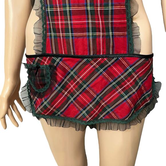 Fredericks Of Hollywood Tartan Plaid Apron Style Nightie Lingerie Medium Ruffle - Picture 3 of 9